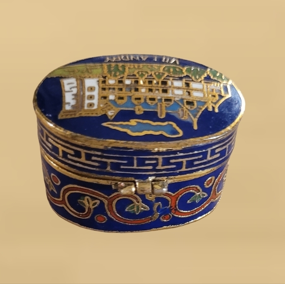VINTAGE COLBALT BLUE CHÀTEAU DE VILLANDRY FRANCE PILL/TRINKET BOX - Picture 3 of 5
